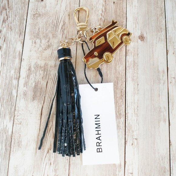 Brahmin Copa Car Tassel New Black Melbourne Key FOB Leather Resin Croc-Embossed - Picture 2 of 10